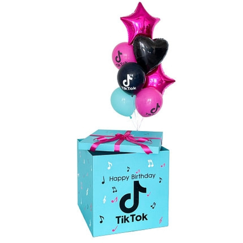 Коробка сюрприз бірюзова з написом «Happy Birthday»